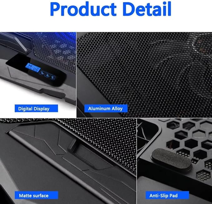 Laptop Cooling pad for Asus Vivobook 15 D1502 Gaming laptops Laptop Cooler with 4 Fans LCD Display Screen 4 Height 2 USB-A Port Laptop Stand