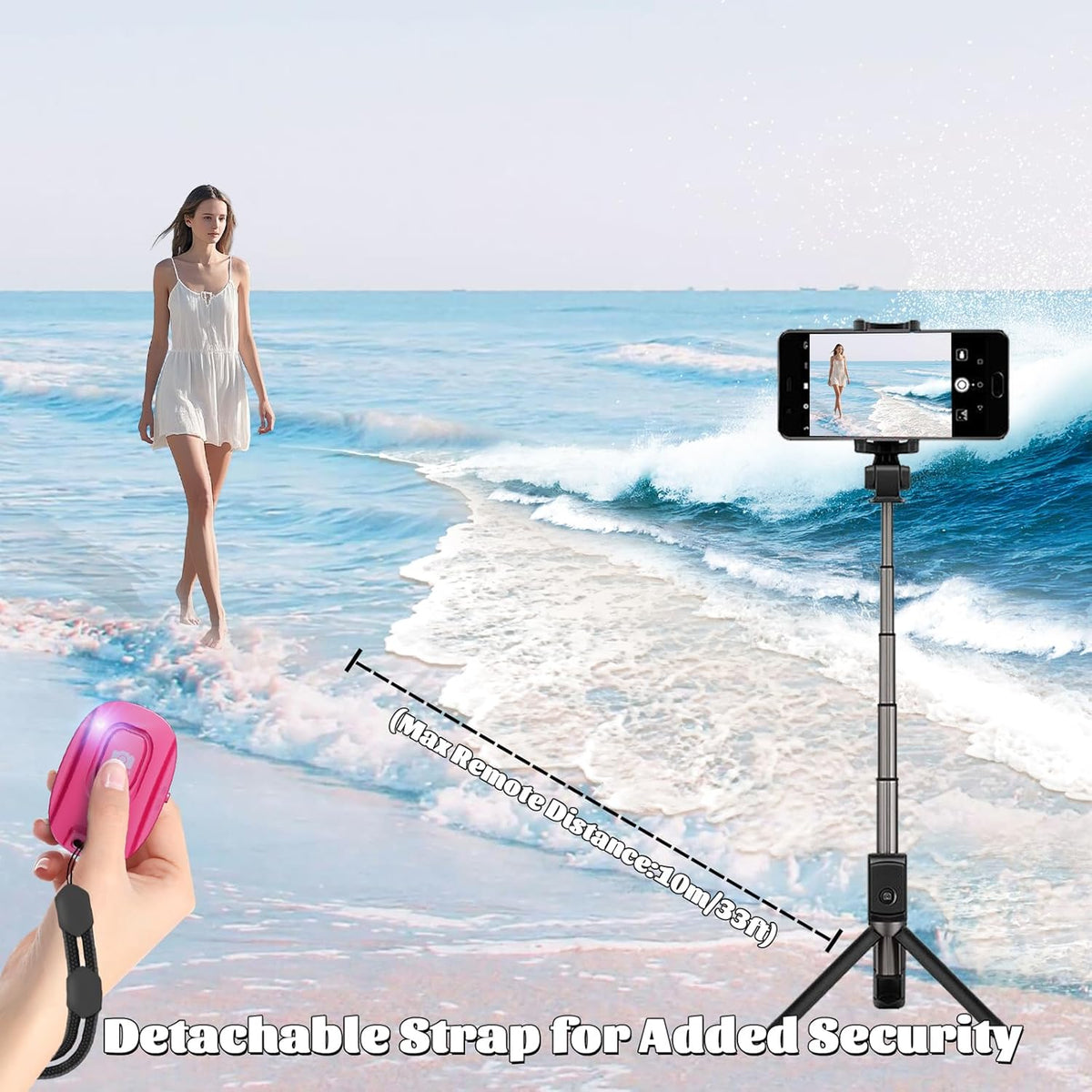 MAIRAN Rechargeable Wireless Camera Remote Shutter for iPhone and Android Smartphones, Bluetooth Phone Remote Control,Selfie Button for Photos and Videos Charging Cable Included-Pink