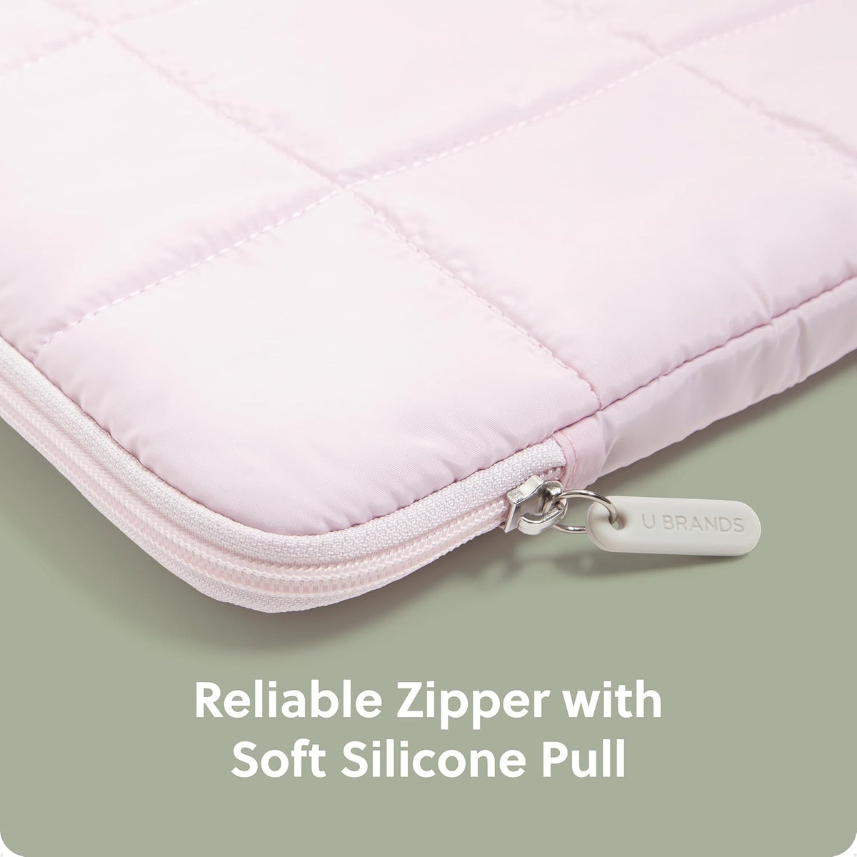 U Brands Nylon Puffer Zipping Medium Laptop Sleeve, 9.75" x 13", Computer Accessories, Laptop Bag for MacBook Pro, MacBook Air, Chromebook, HP Computer, Petal Pink