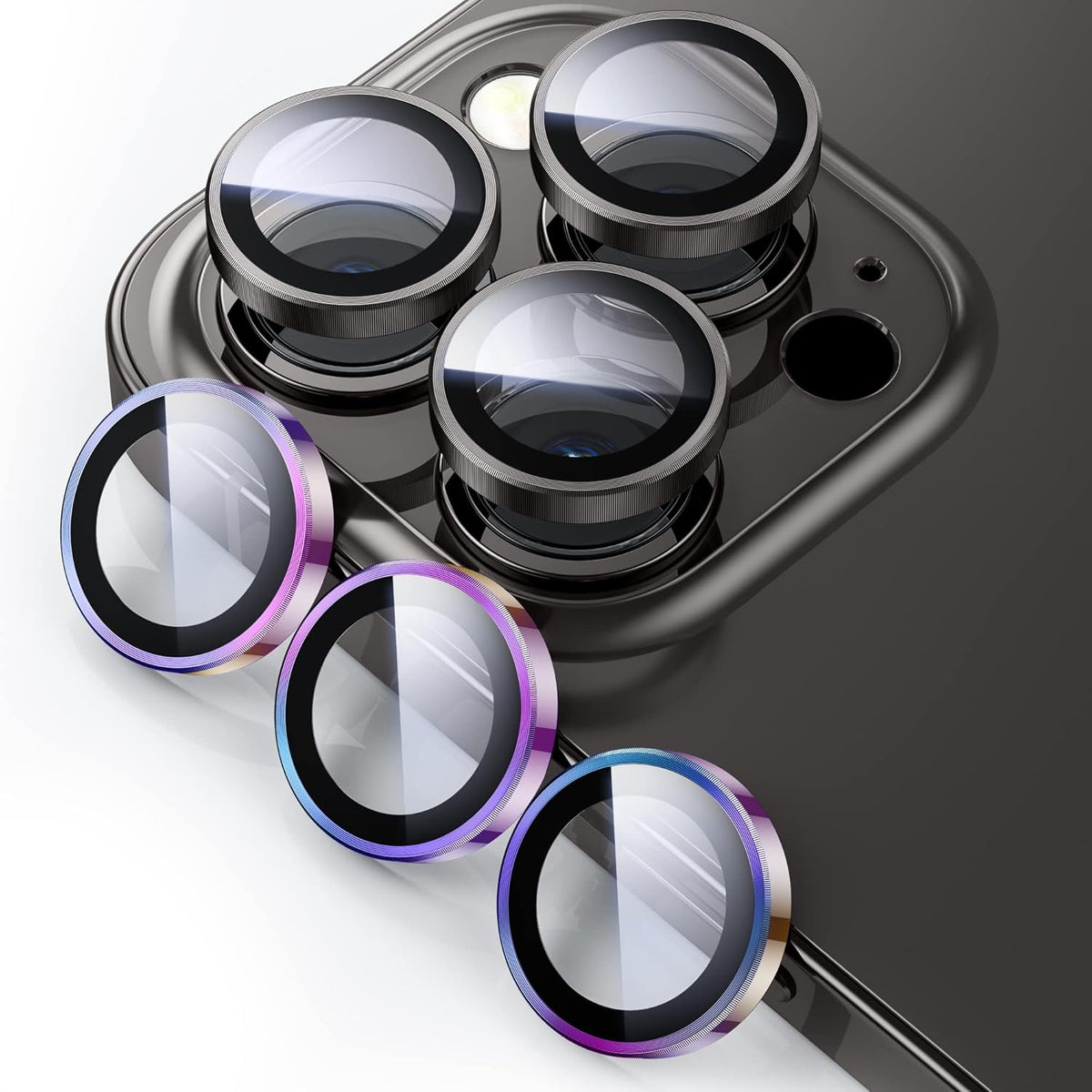 WSKEN for iPhone 14 Pro/iPhone 14 Pro Max Camera Lens Protector,[Night Shooting Mode] HD Tempered Metal Glass Camera Screen Protector Cover Film Accessories, Black + Colorful