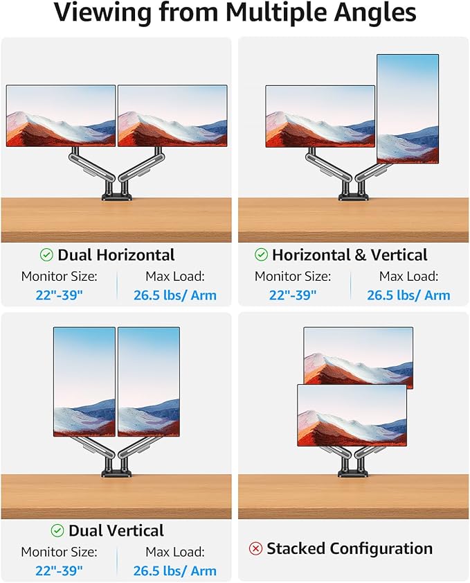 MOUNTUP Dual Monitor Mount, Heavy Duty Monitors Arm