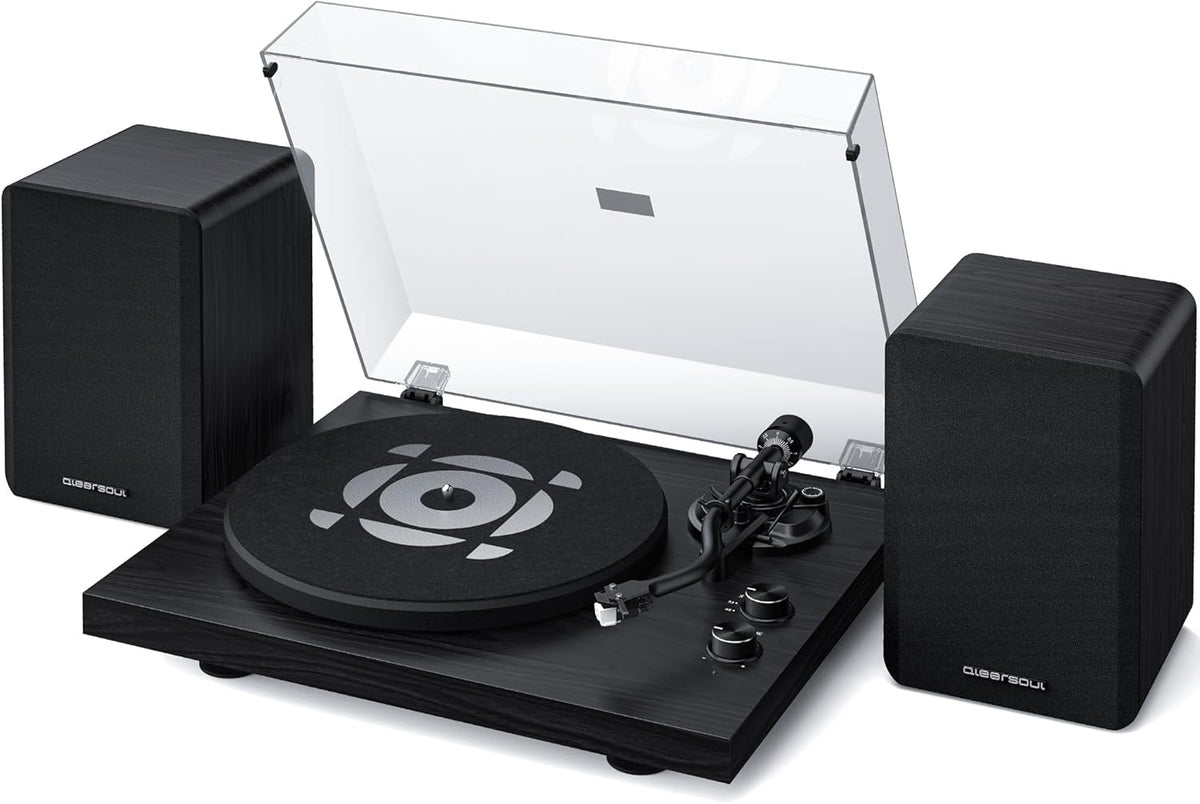 SoulBox S1 Vinyl Record Player with Stereo Speakers, Turntable with Built-in Preamp, S-Shaped Tonearm, 33/45 RPM - Black