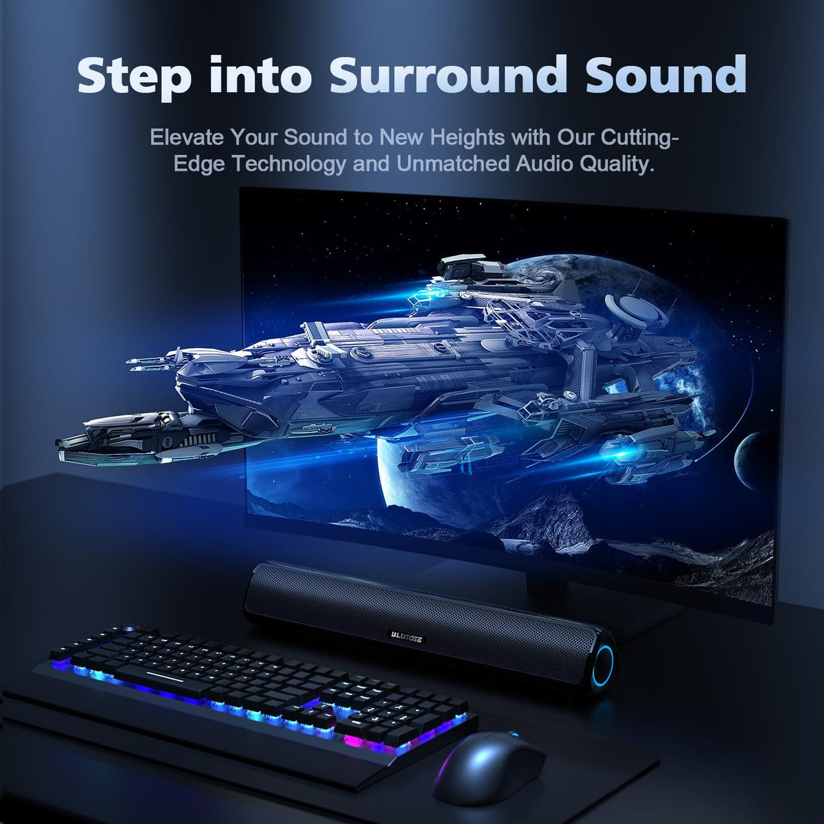 Computer Speakers for Desktop PC, HiFi Stereo Poratble 5.3 Bluetooth Computer Speakers, Computer Sound bar, 3.5mm Aux-in Pc Soundbar with Deep Impactful Bass, Gaming Speakers for PC,Laptop,Tablet