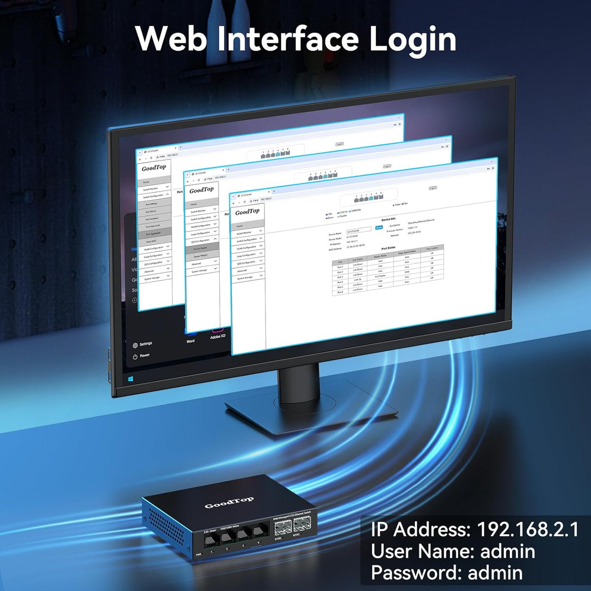 6 Port 2.5Gb Web Managed Switch,4 x 2.5GbE Ports,2 x 10G SFP+,Web Managed with Link Aggregation/VLAN/QOS, Metal Fanless Home Lab Network Switch