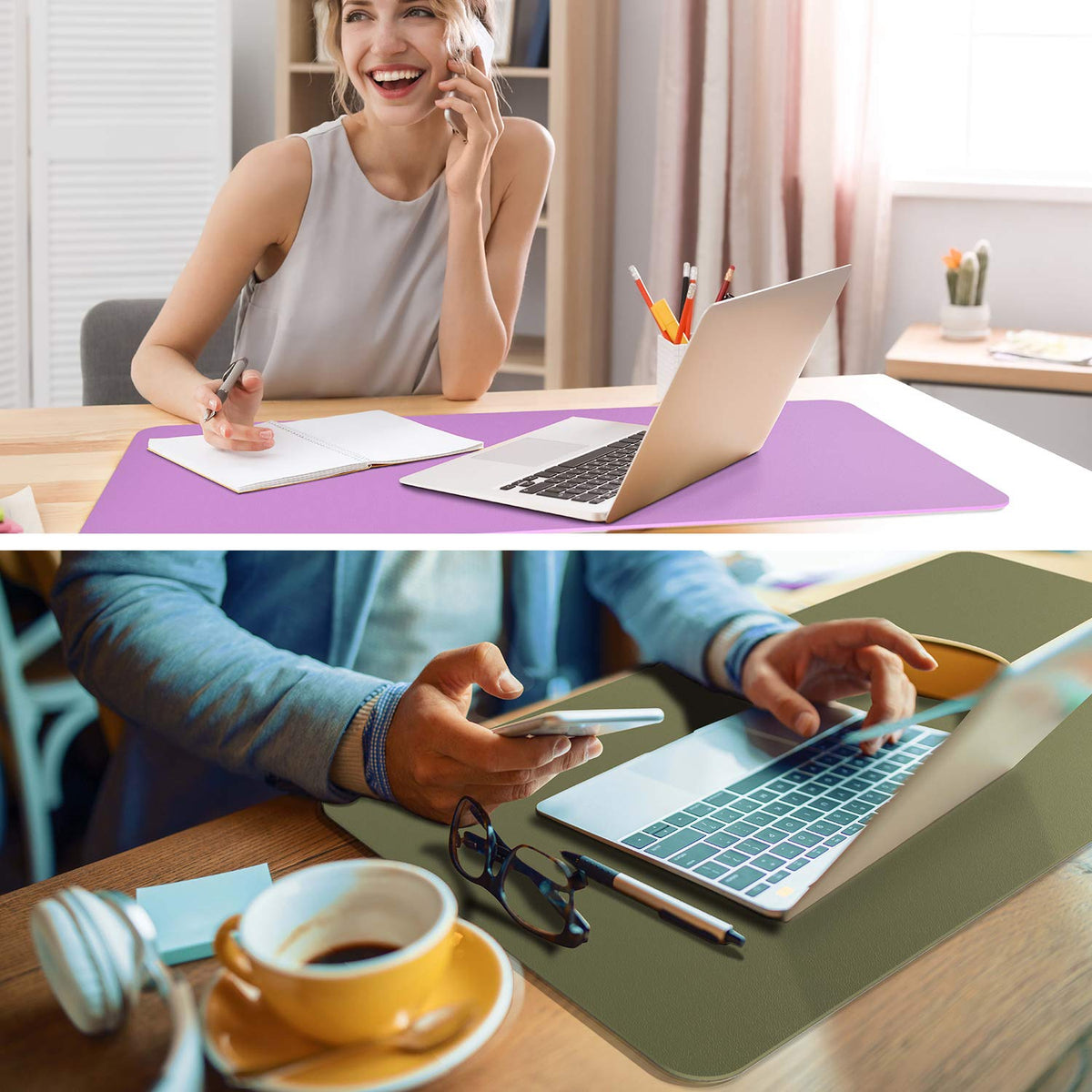 YSAGi Non-Slip Leather Desk Pad, Waterproof Laptop Computer Desk Keyboard Mat, Table Protector Blotter Mat, Large Mouse Pad for Office/Work/Home/Decor(Purple, 23.6" x 13.7")