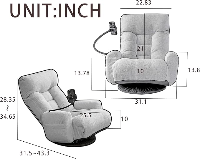 360° Swivel Floor Gaming Chair with 5 Position Adjustable Folding Gaming Sofas with Phone Holder &amp Pockets Cushion Padded Chaise Lounge Chair for Adults Home Office Floor Leisure Chairs Yellow