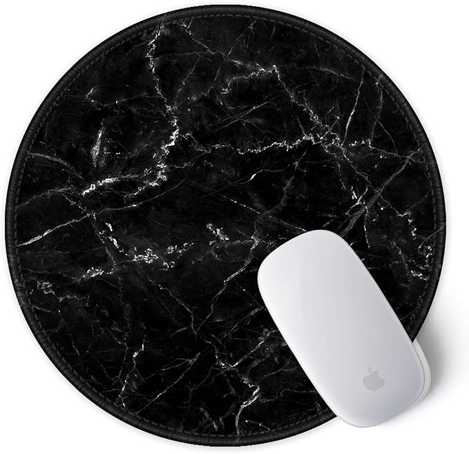 ITNRSIIET Round Mouse Pad with Stitched Edge Premium-Textured Waterproof Non-Slip Rubber Base Desktop Protection Mat Diameter 8.7 inches, Black Marbling