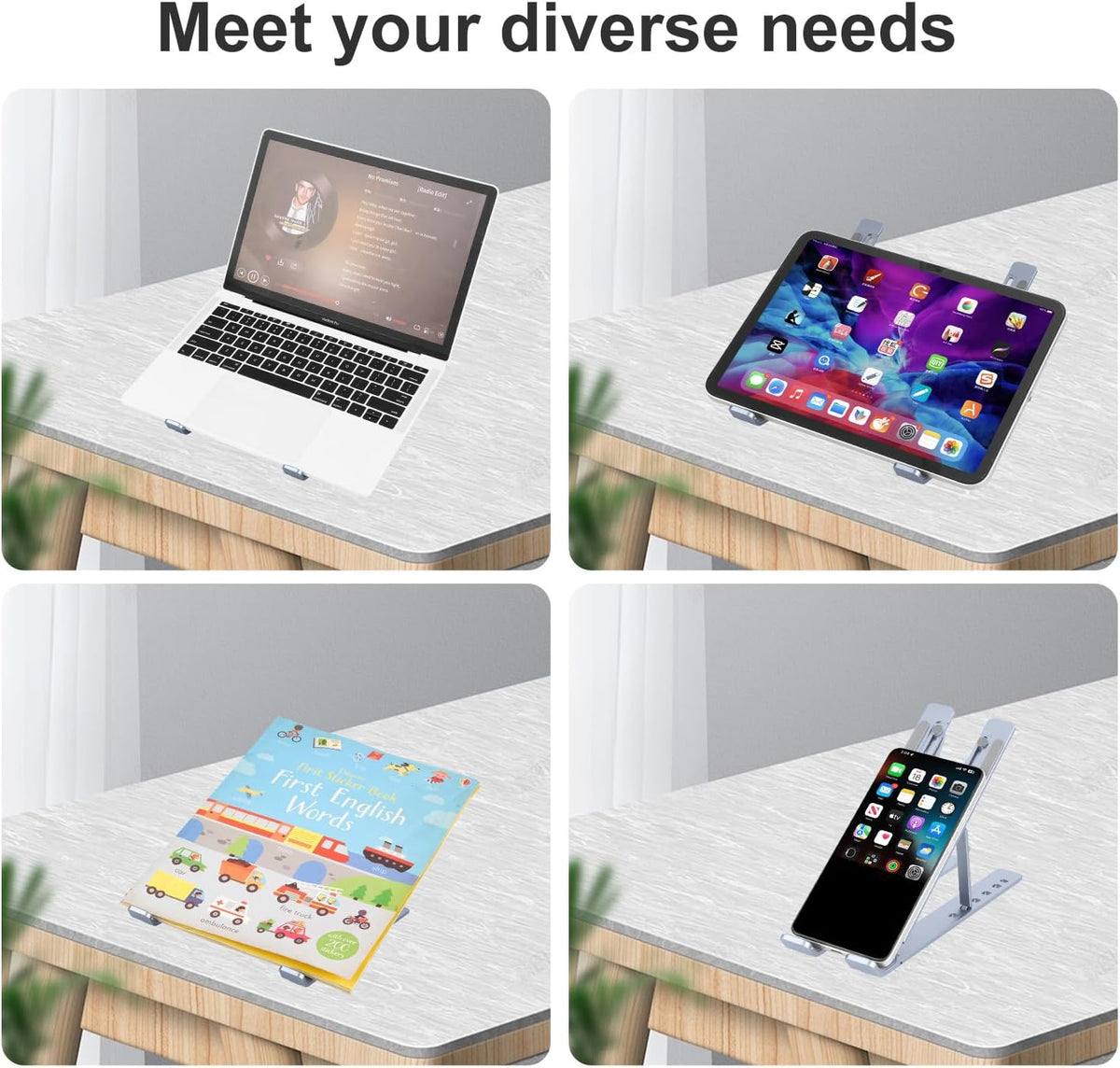 Ergonomic and Foldable Laptop Stand for Desk, Adjustable Riser, Fits All Laptops and Notebooks up to 17,Ultra-Thin,Ventilated Cooling,ABS+Silicone,Midnight.