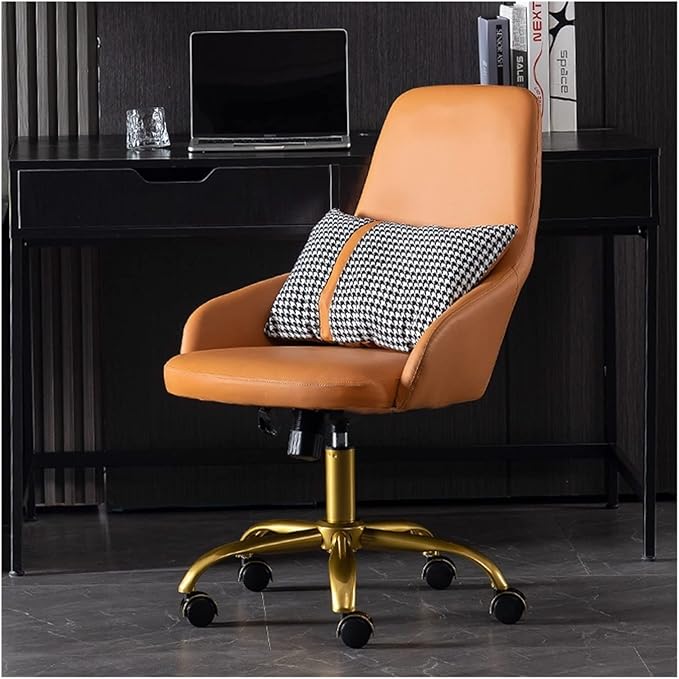 Adjustable Office Computer Chair with Armrest Leather Office Chairs Meeting Room Computer Chair Backrest Gaming(Light Orange-Silver)