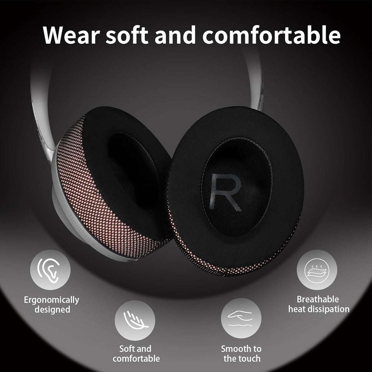 Ice Gel Headphones Replacement Ear Pads for Bose qc45 Replacement Ear Pads - qc35&qc35 ii Replacement Ear pads/qc25 Replacement Ear Pads - Black/Orange