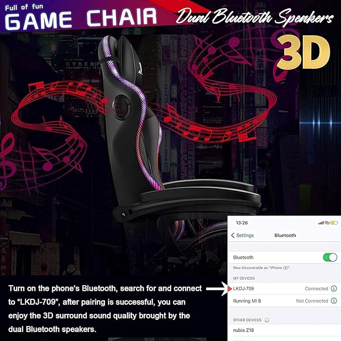 Ergonomic Massage Gaming Chair Office Chair with Lumbar Support and Footrest Video Gaming Chair with RGB Lights and Speakers Adjustable Linkage Armrests and Backrest PC Chair.Pink