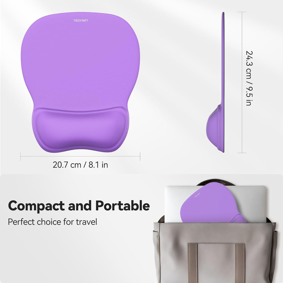 TECKNET Gel Mouse Pad with Wrist Rest, Ergonomic Office Mousepad with Wrist Support - Non-Slip & Smooth Surface Comfortable Desk Accessories Mat for Office, Gaming and Study - Purple