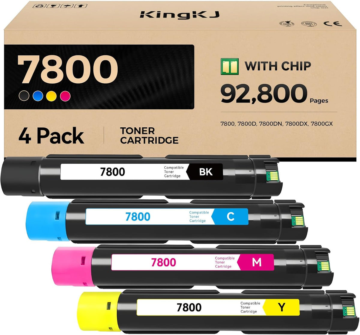 Phaser 7800 High Capacity Toner Cartridge Set 4-Pack Replacement Compatible with Xerox 106R01569 106R01566 106R01567 106R01568 Phaser 7800 7800N 7800DN 7800DX 7800GX Printer Black Cyan Magenta Yellow