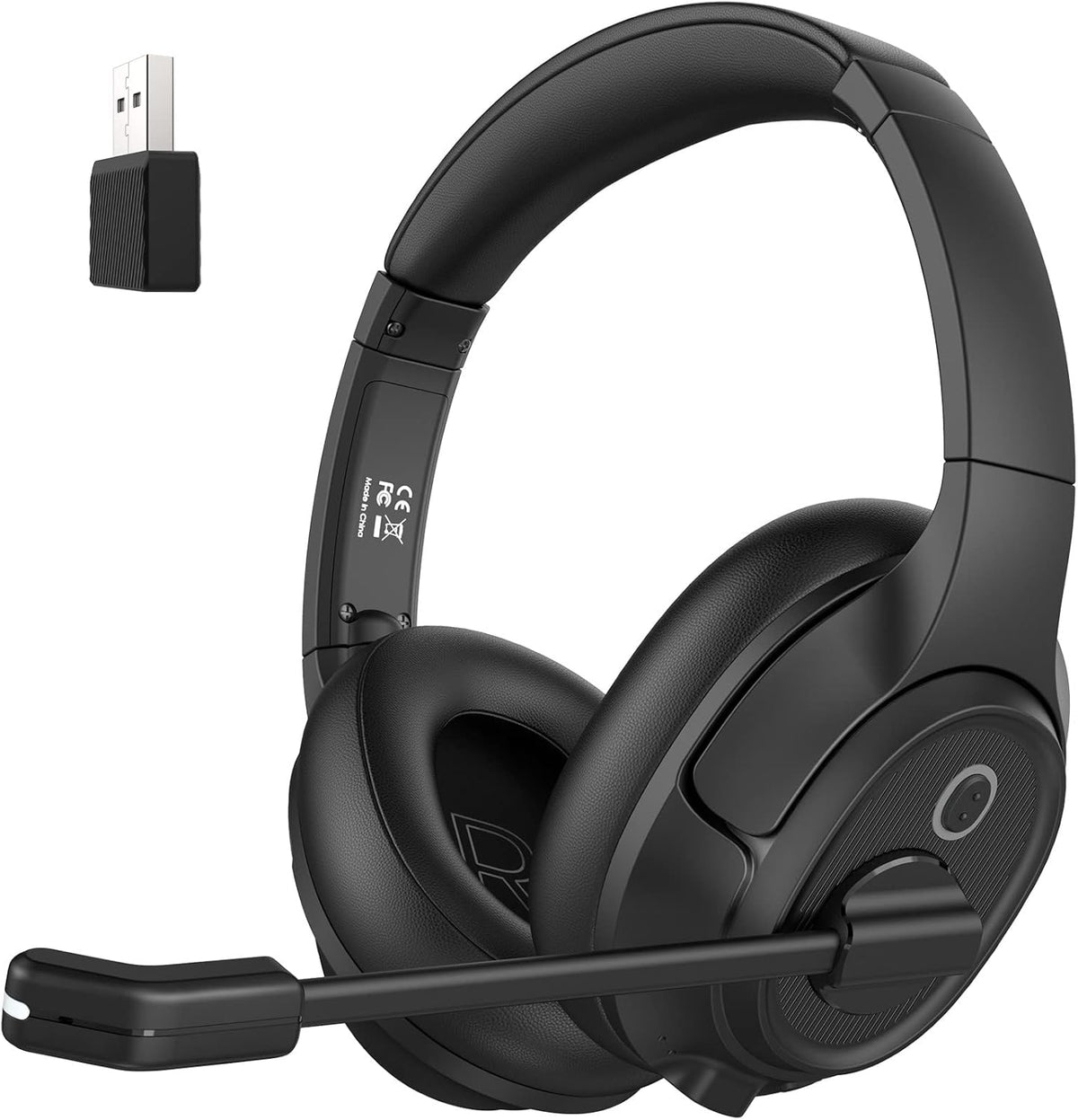 Bluetooth Headset for PC, Wireless Computer Headphone with AI-Powered Environmental Noise Cancelling Microphone & 2.4G USB Dongle, 55H Playtime, Over Ear Comfort Office Headset for Work, Laptop, Zoom