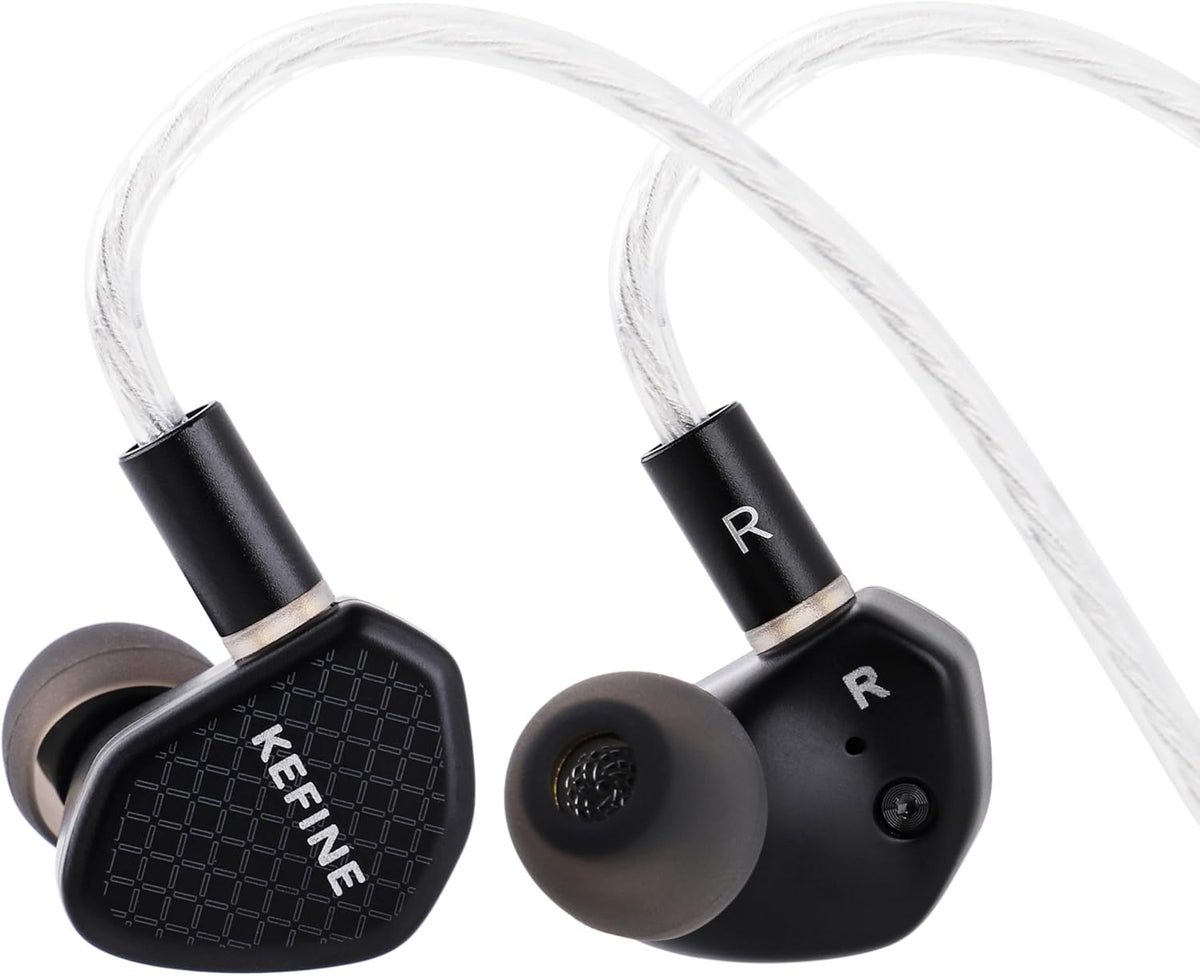 Linsoul Kefine Klean in Ear Monitor,10mm DLC Diaphragm Dynamic Driver HiFi Earphones,Wired Gaming Earbuds,Replaceable Nozzles,Detachable Silver-Plated Cable for Audiophile (No Mic 3.5mm, Black)