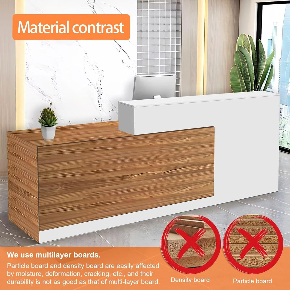 Reception Desk with Counter Modern Checkout Counter with Lockable Drawer Keyboard Tray Receptionist Desk for Office Salon Reception Table P Right 55inch/140cm