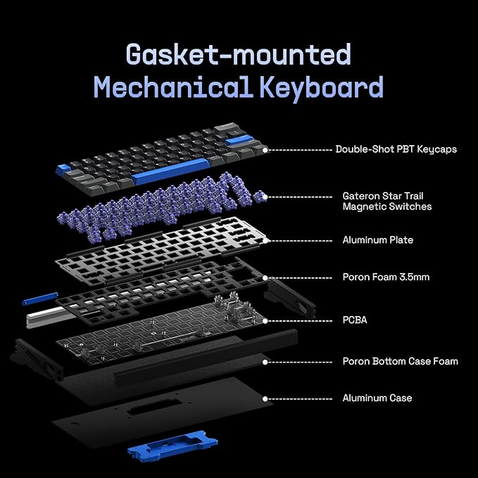 IQUNIX EZ60 Gaming Keyboard 60% RGB Mechanical Keyboard 61 Keys with Star Trail Magnetic Switches Rapid Trigger Adjustable Actuation Double Shot PBT Keycaps for Win/Mac Laptop PC