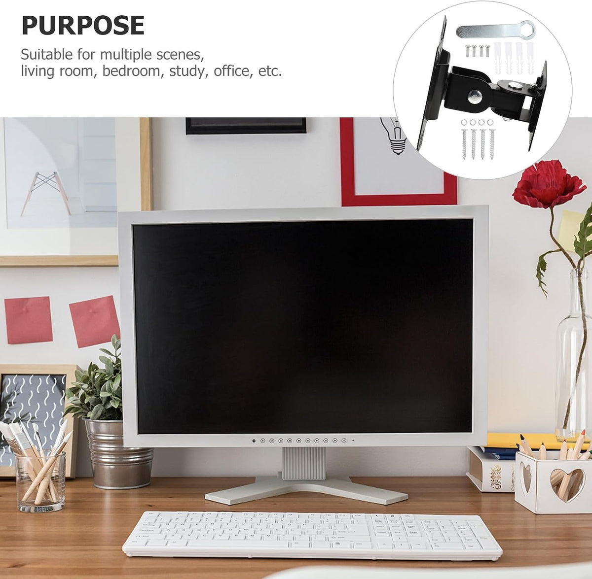 HONMEET Rotatable Wall Mount Tv Bracket Swivel Monitor Mount for Screens Ergonomic Metal Display Stand for Living