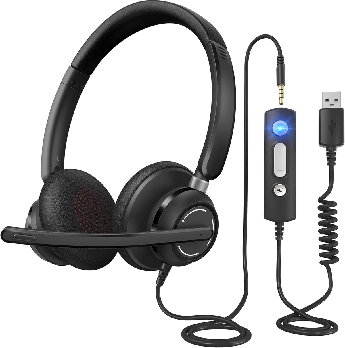 Headset (3.5mm Wired Headphones with Microphone for PC, On-Ear Computer Laptop USB with Noise Cancelling Microphone