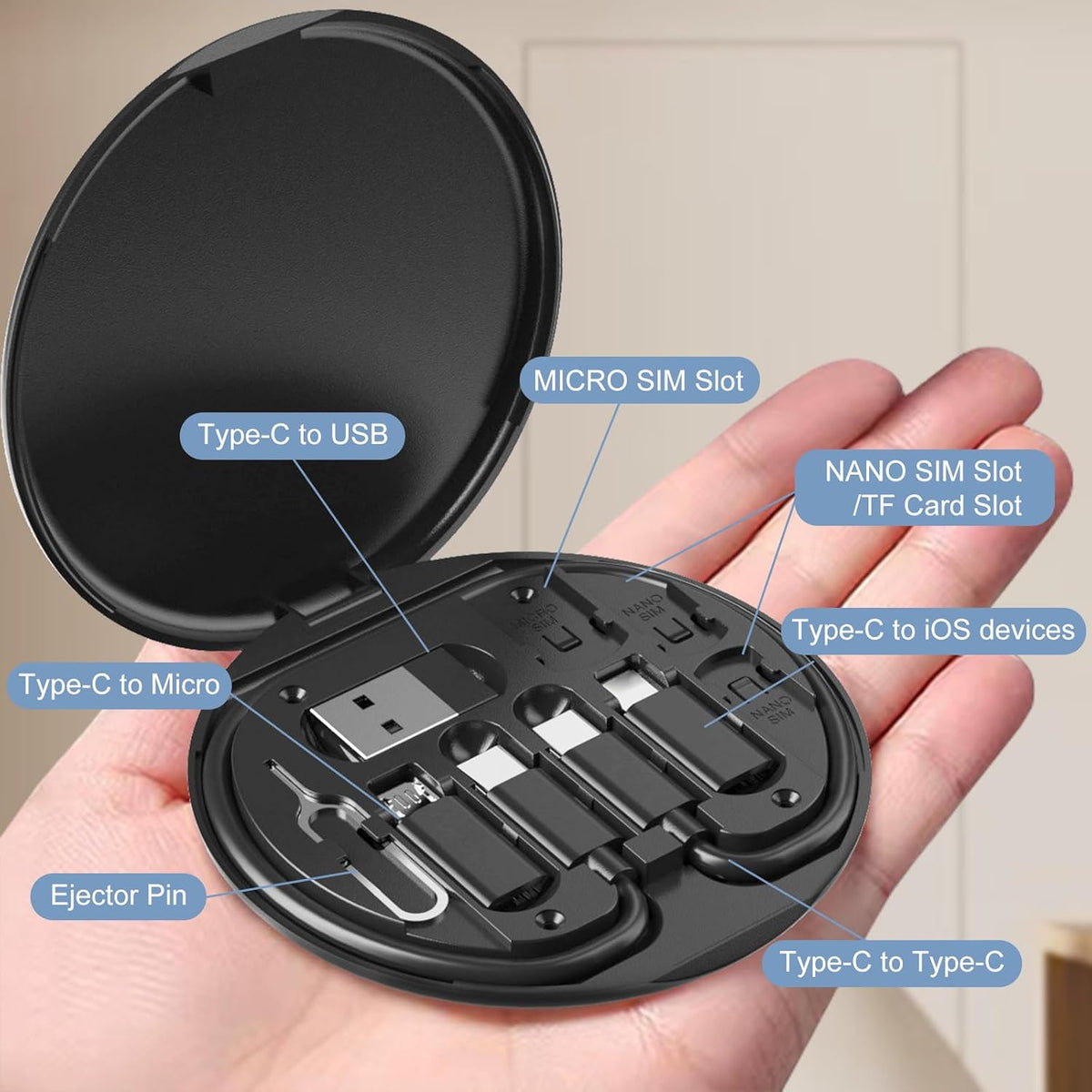 USB C to USB Adapter, USB-C Adapter Kit Contains Multiple OTG Adapters for Type C Male, USB A to C Male Cable, Micro USB to Type C, Equipped with SIM Extractor and Phone Stand
