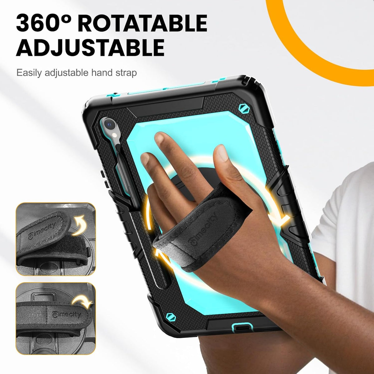 Timecity Case for Samsung Galaxy Tab S10 FE/ S9 FE 5G 10.9 Inch/ S9 11 Inch - Heavy Duty Protective Cover with Screen Protector, Rotating Stand, Shoulder Strap & S Pen Holder | Kids-Friendly, Blue