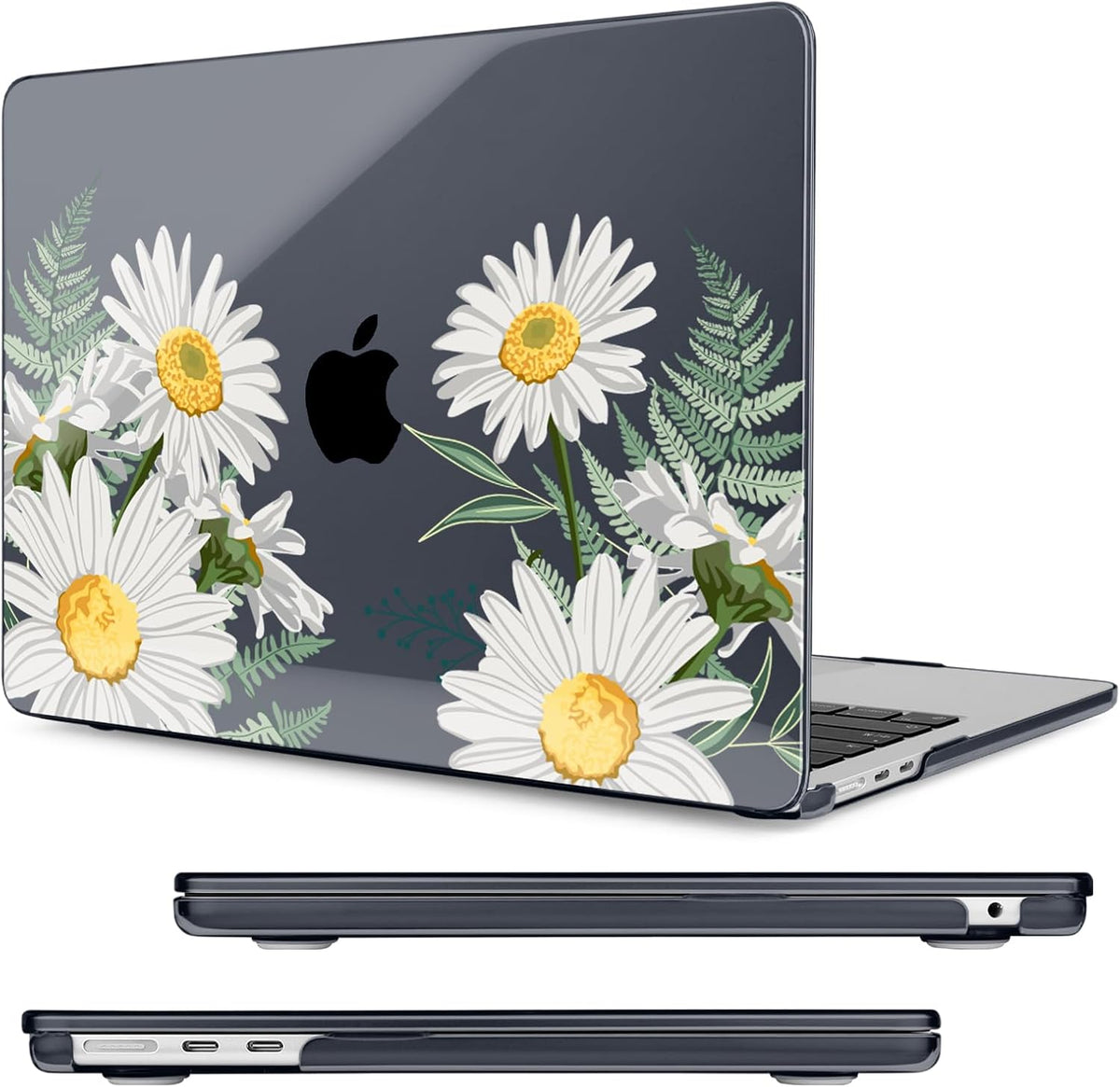 Compatible with MacBook Air 13.6 inch Case, M4 A3240/M3 A3113/M2 A2681 (Released 2025 to 2022), Hard Shell, Keyboard Cover, Screen Protector, Webcam Cover & Type-C Adapter, Daisies