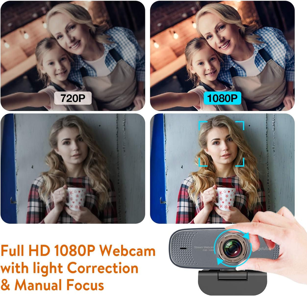 Angetube 1080P Web Camera for Computer HD Webcam with Microphone - USB PC Camera with 90-Degree Wide Angle, Plug and Play for Zoom | Skype | Teams | Streaming | Video Calling