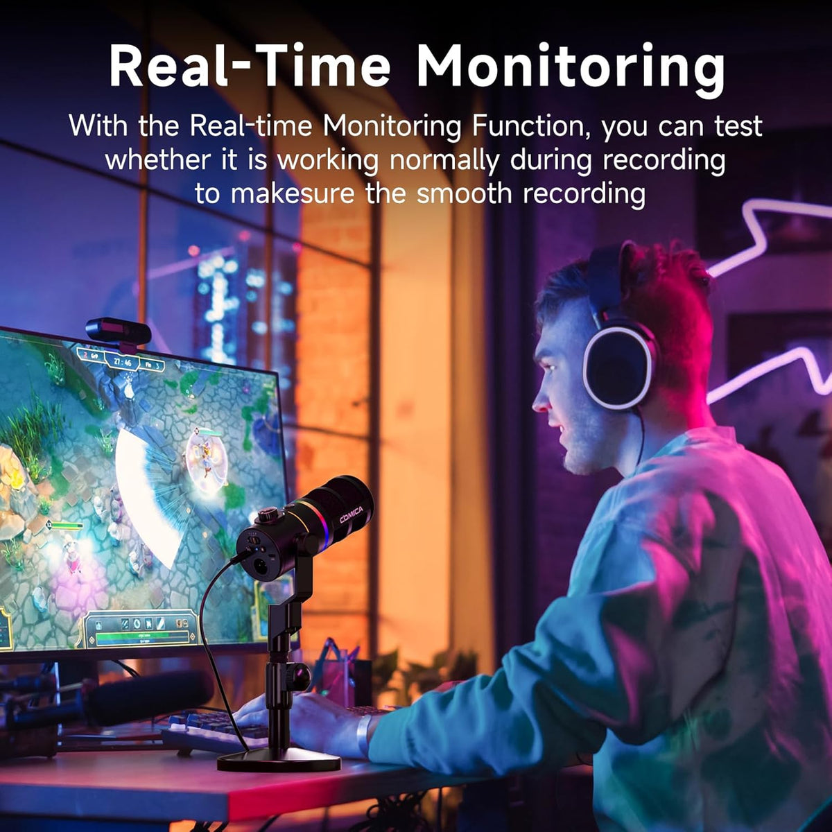 EJoy D10 PRO(D) Combo Dual-Channel Wireless USB Gaming Microphone – RGB Dynamic Mic with Wired/Wireless Modes, XLR/USB-C, Real-Time Monitoring, Studio Mic for Gaming, Streaming, Podcast, Recording