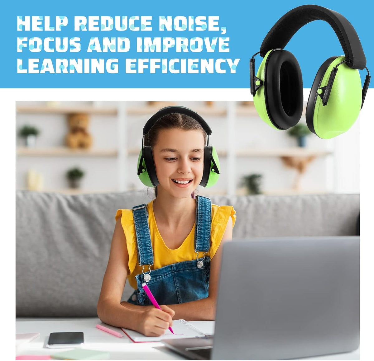 Amylove 12 Pcs Kids Ear Protection Noise Cancelling Headphones Ear Muffs Bulk 27db Adult Noise Reduction Hearing Earmuff(Universal Fit (kids & Adults),Classic Style,Blue Green Color)
