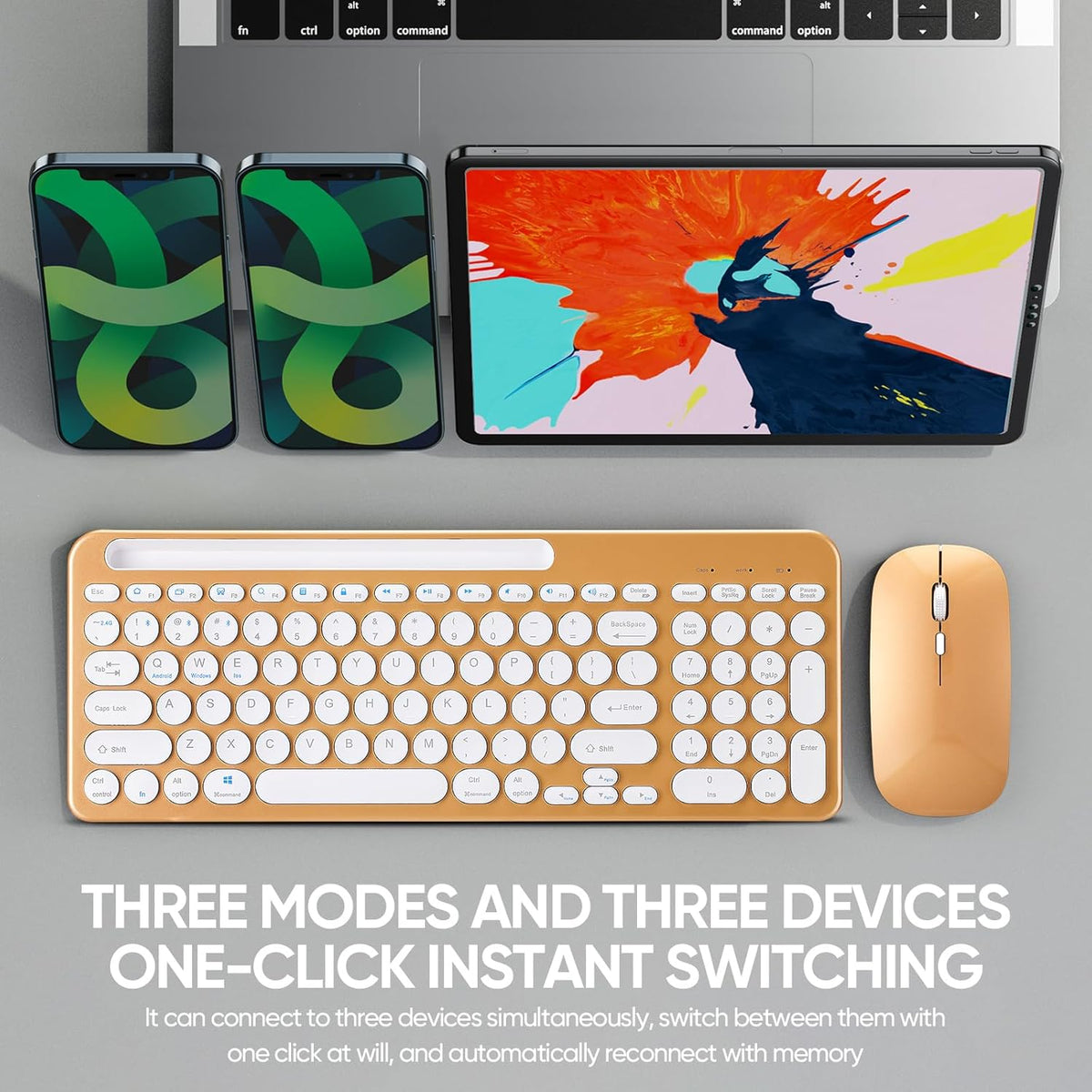 Guiheng 5.0 3.0 +2.4G) Wireless Keyboard and Mouse Combo with Phone Tablet Holder, Rechargeable Dual-Mode (Bluetooth