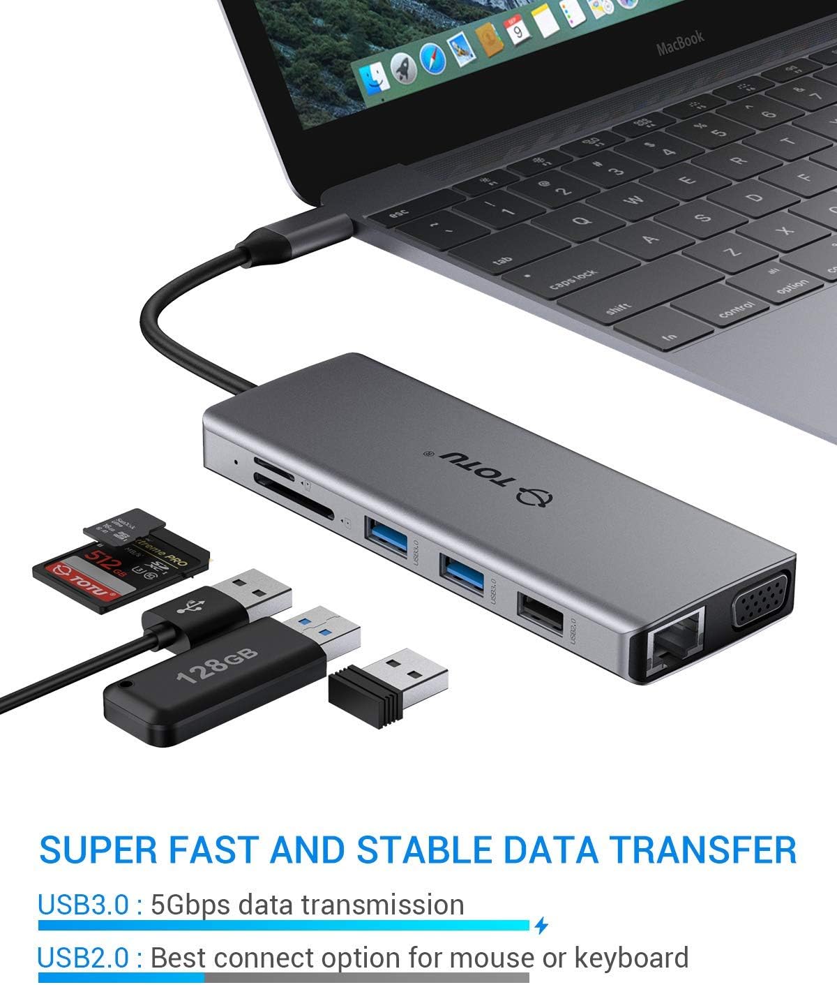 USB C Hub, TOTU Upgraded 13 in 1 Type C Hub to 4K HDMI & DP, VGA, 2 USB3.0/2 USB2.0/75W PD, Triple Display Docking Station for MacBook Pro and Windows USB C Systems, macOS only Support Mirror 1