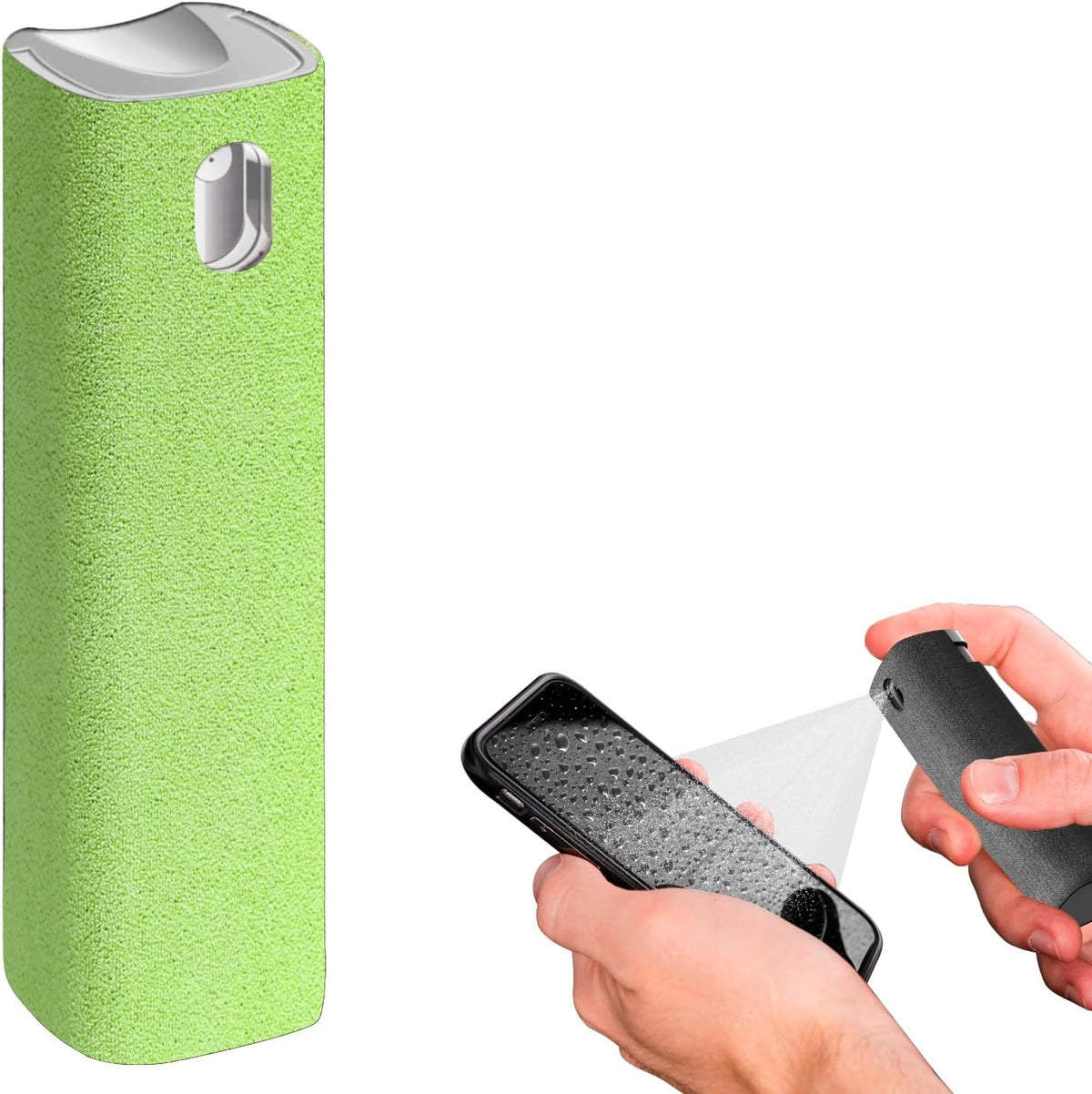 Mini Screen Cleaner Spray – Finger Proof Screen Cleaner for Smartphones, iPads, MacBooks, Laptops, Car Screens, Touchscreens – 3in1 Mist Cleaner, Microfiber Cloth and Protective Cover (Green)