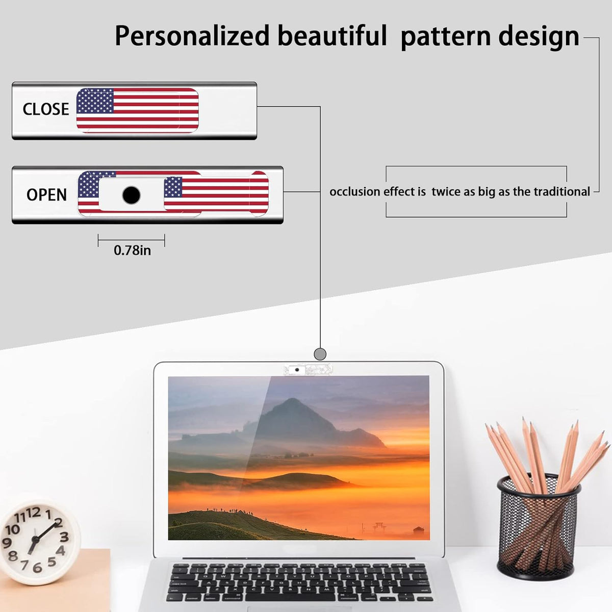 Webcam cover, 3 pieces, laptop camera cover, privacy shielding capacity is twice as big as the traditional, suitable for computer mobile phones, laptops, tablets and so on (American flag)