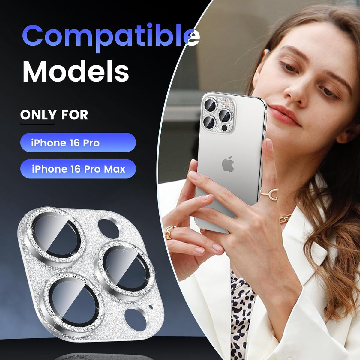 Tensea for iPhone 16 Pro/iPhone 16 Pro Max/iPhone 15 Pro/iPhone 15 Pro Max Camera Lens Protector, Metal Aluminum Alloy Tempered Glass Cover Camera Screen Protector Accessories, Case Friendly