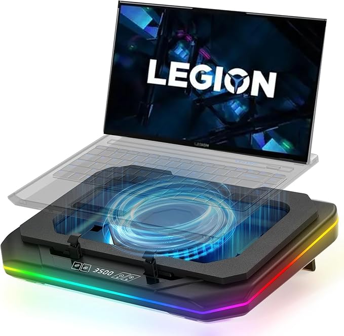 Cooling Pad for Lenovo Legion Y540-17IRH-PG0 Gaming Laptop Cooler with Powerful Turbo Cooling Fan Can Fast Cooling CPU+GPU 40°C Variable Speed6 RGB Light ModeTouch Control LCD Screen 3 USB-A