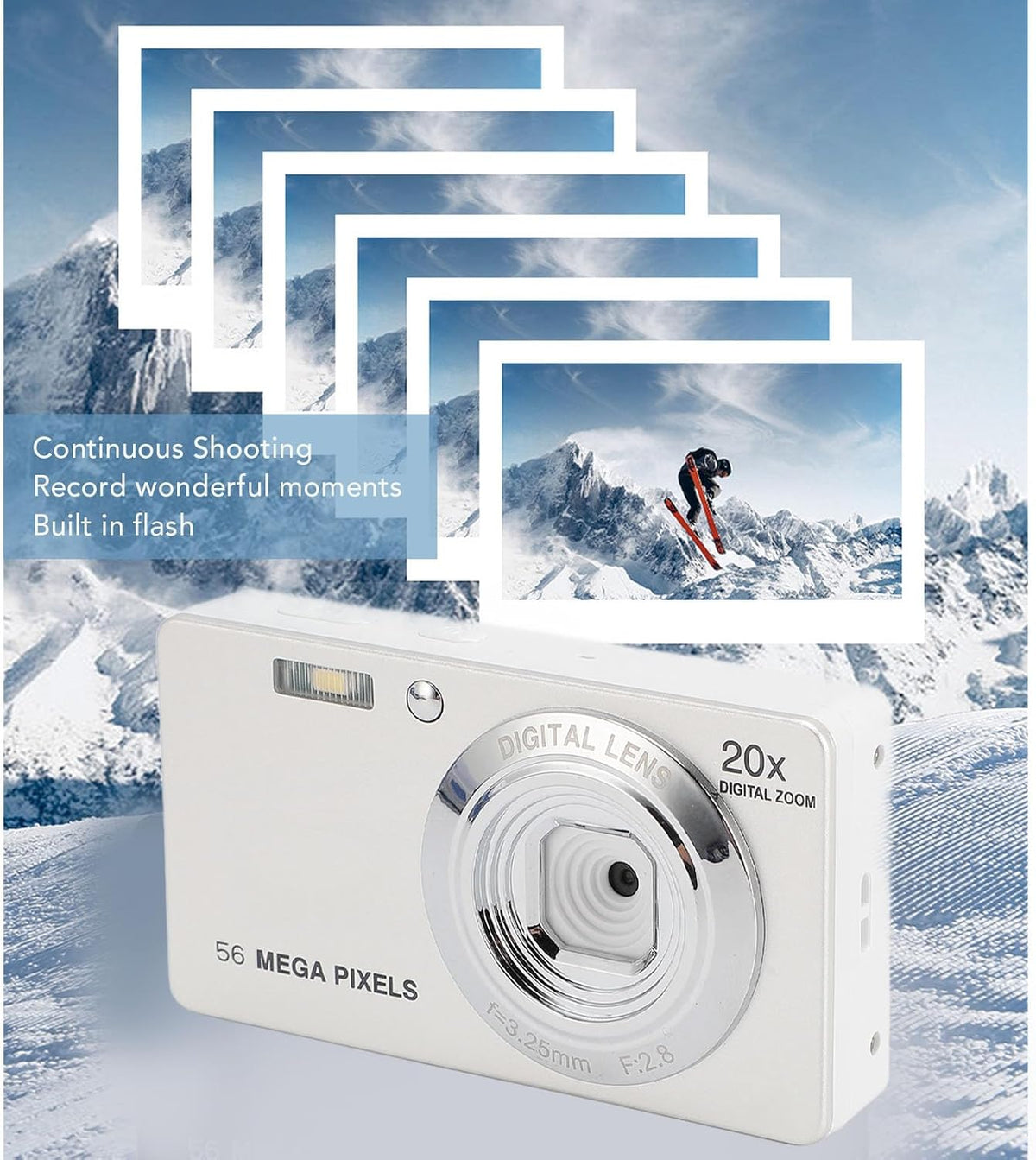 ciciglow 4K 56MP 1080P 20X 128GB Digital Camera, Autofocus Compact Camera, Zoom Anti Shake Portable Webcam Video Camera