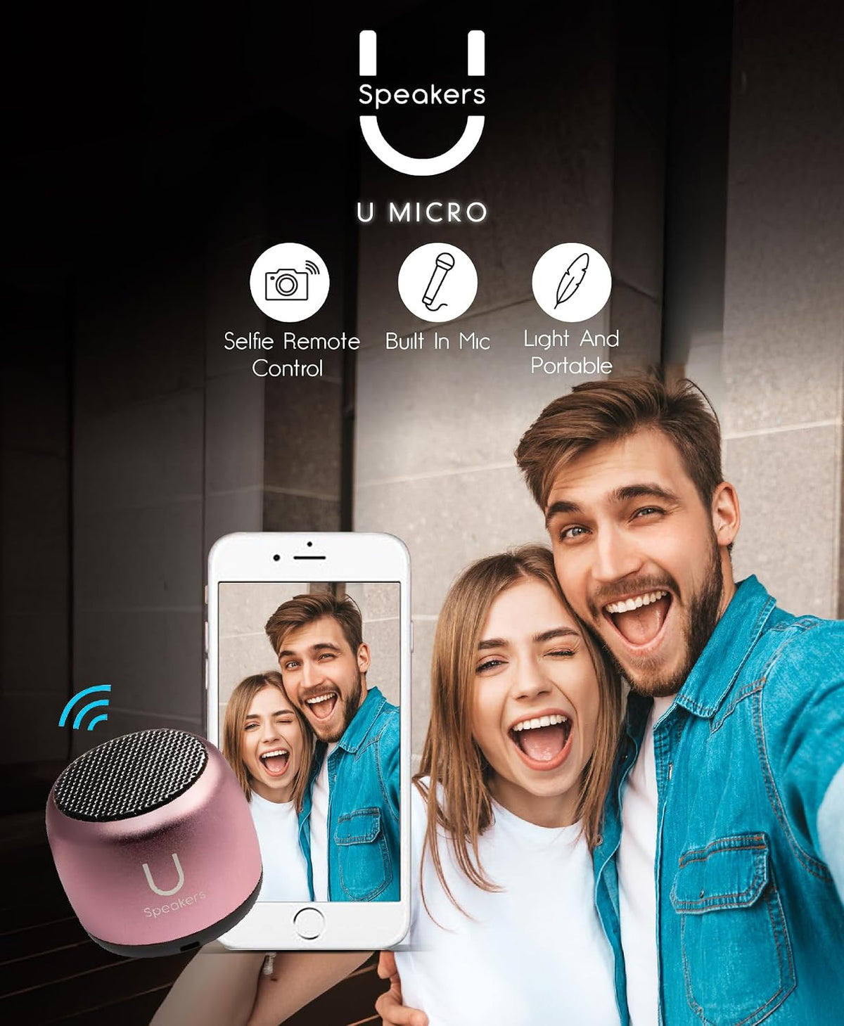 Fashionit U Speakers Micro Mini Bluetooth Speaker with Mic | Small Bluetooth Speaker Wireless | Tiny Portable Blue