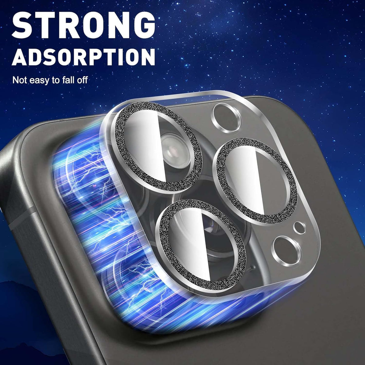LucBuy 3PCS Sparkling Camera Lens Protector for iPhone 15 Pro/iPhone15 Pro Max, Full Clear Acrylic Cover with Shiny Colorful Glitter Designed Decoration Back Camera Protector