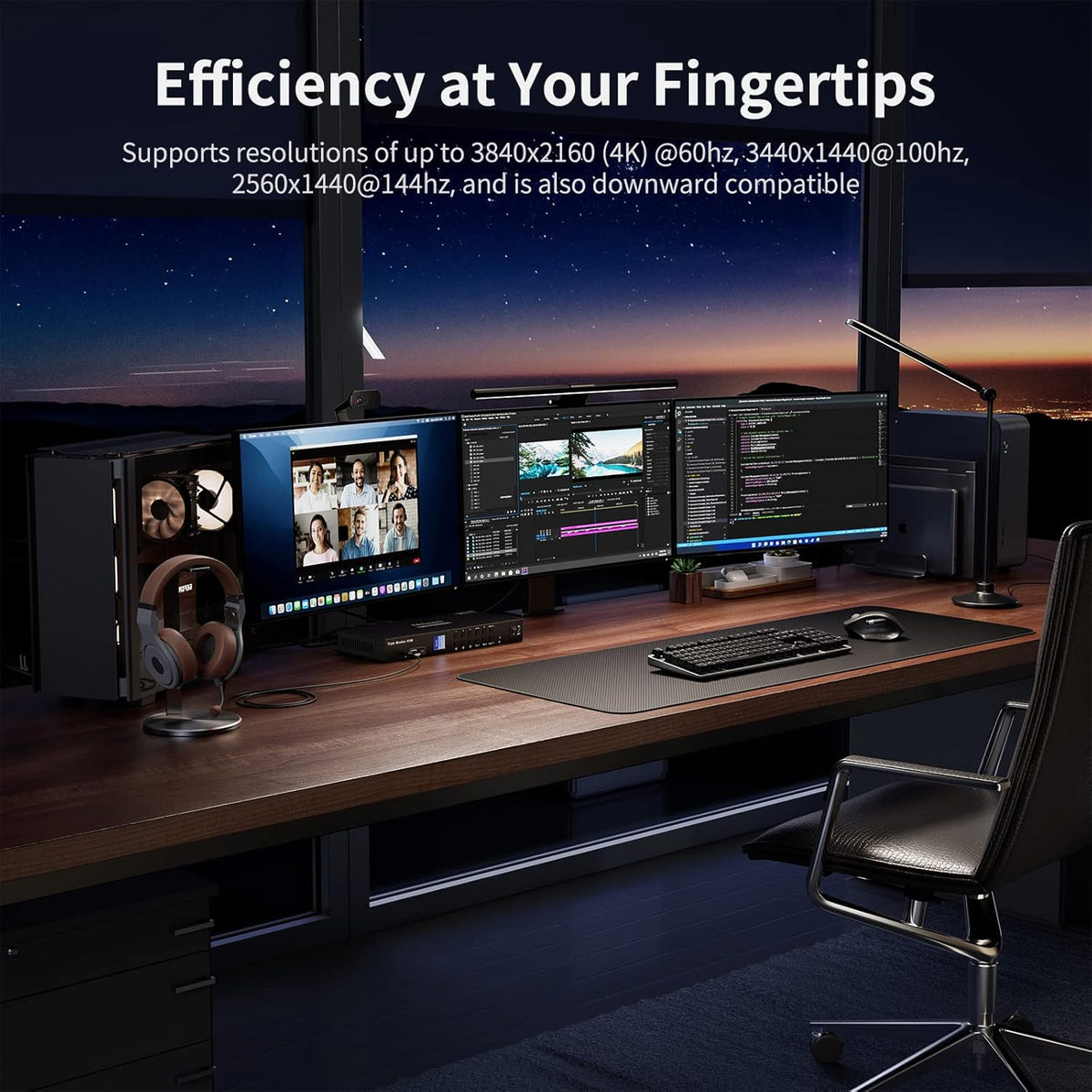 TESmart USB 3.0 HDMI KVM Switch 3 Monitors 4 Computers 4K@60Hz, Headset, Audio&Microphone, EDID emulators, Hotkey Switch, Wired Network, Rack-Ears, 4 Port Triple Monitor KVM Switch with All Cables