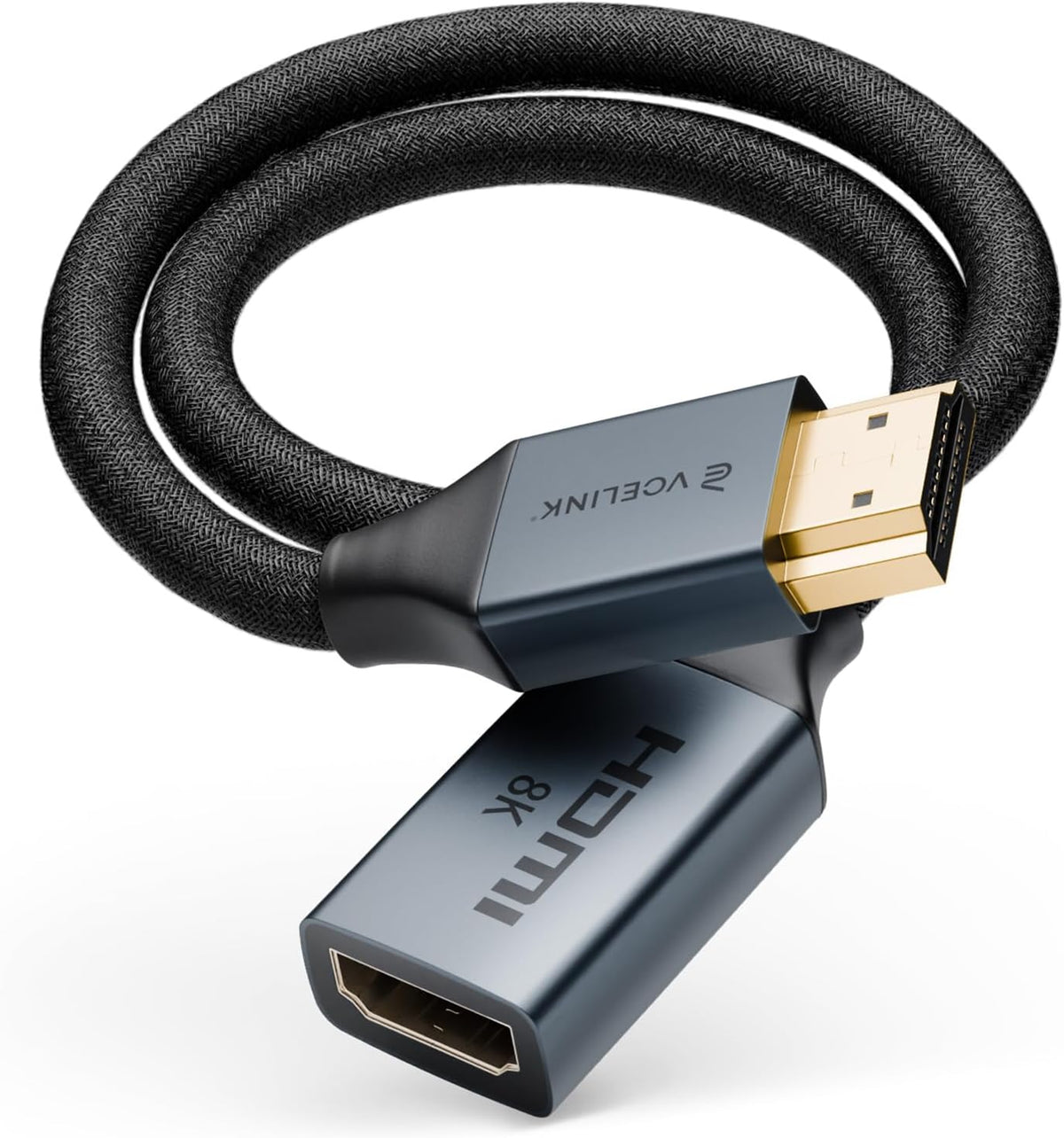VCELINK 8K Short HDMI Extender Cable 0.6 FT Ideal for Tight Spaces, HDMI Extension Male to Female Adapter, Compatible with Roku TV Stick, HDTV, Game Console, Laptop (1 Pack, 1FT)