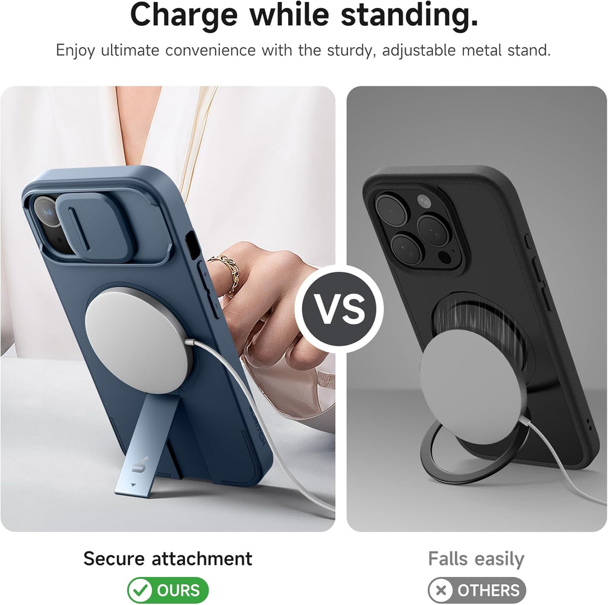 SURITCH for iPhone 13/14 Case with Magnetic Camera Slide Cover and Adjustable Kickstand, Compatible with MagSafe, Shockproof Bumper Case Slim Protective Cover for iPhone 13/14 6.1 Inch, Blue