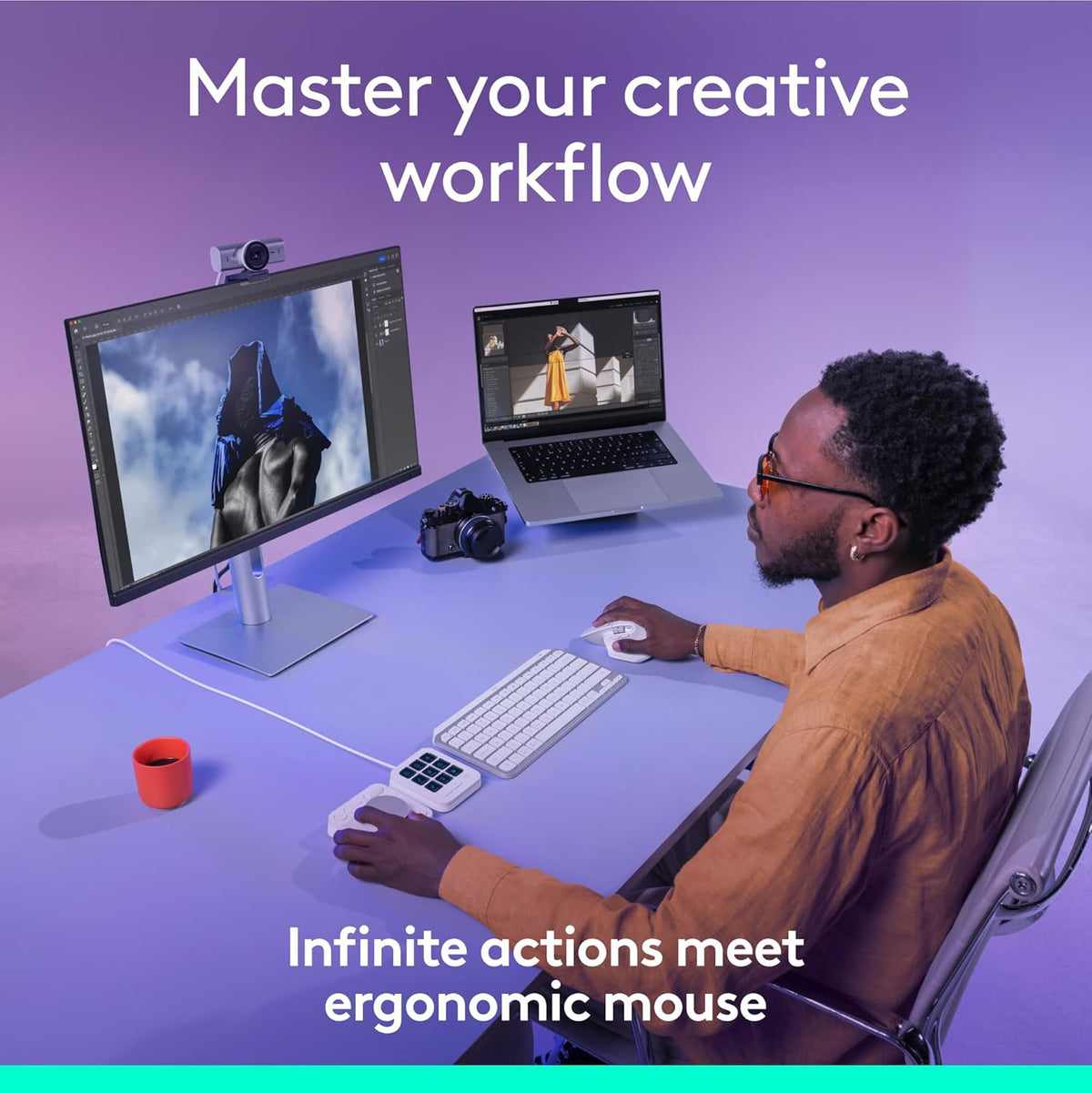 Logitech MX Master 3S Wireless Mouse Standard Edition with Logi Bolt USB Receiver + MX Creative Console: Mouse, Programmable Keys and Dial for Graphic Design, Video Editing, Adobe and More - Pale Grey