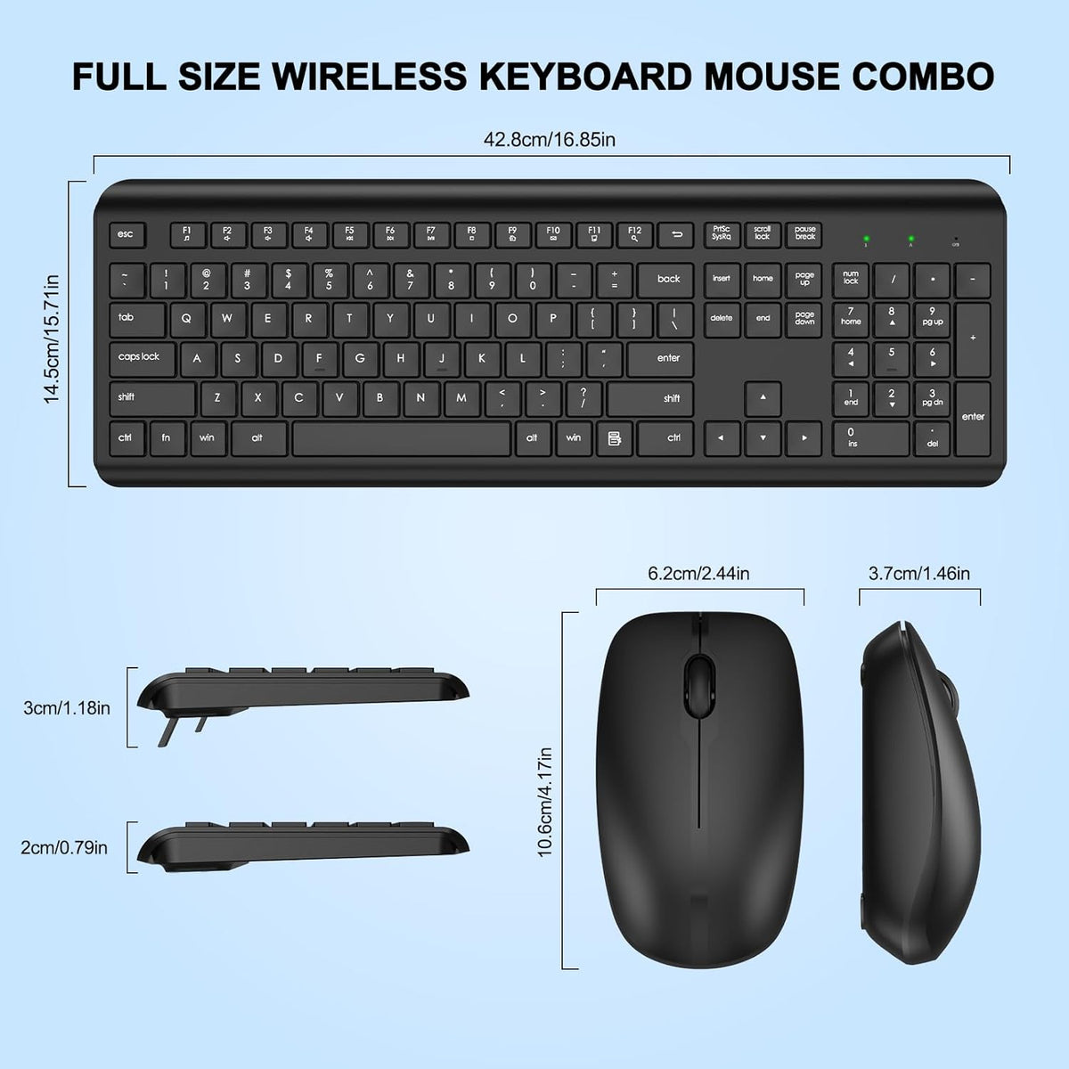 EDJO 2.4G Wireless Keyboard and Mouse Combo, Full Size Silent Ergonomic Keyboard and Mouse, Long Battery Life, Optical