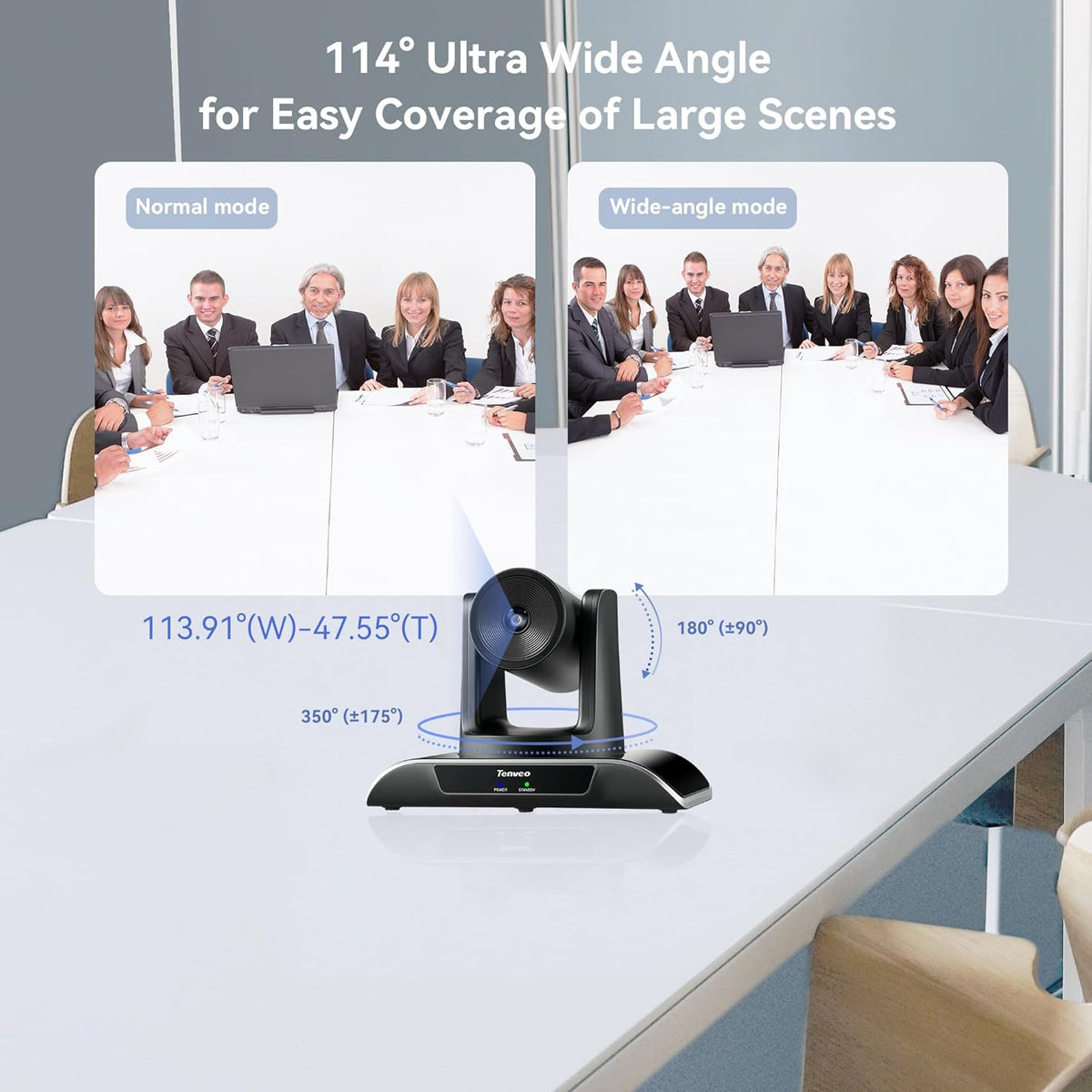 Tenveo PTZ Conference Camera 3X Optical Zoom FHD 1080P 60FPS, 114° Wide View Angel USB3.0/HDMI/RS485/RS232 PTZ Camera for Video Conferencing Church Services Online Education Zoom OBS Teams