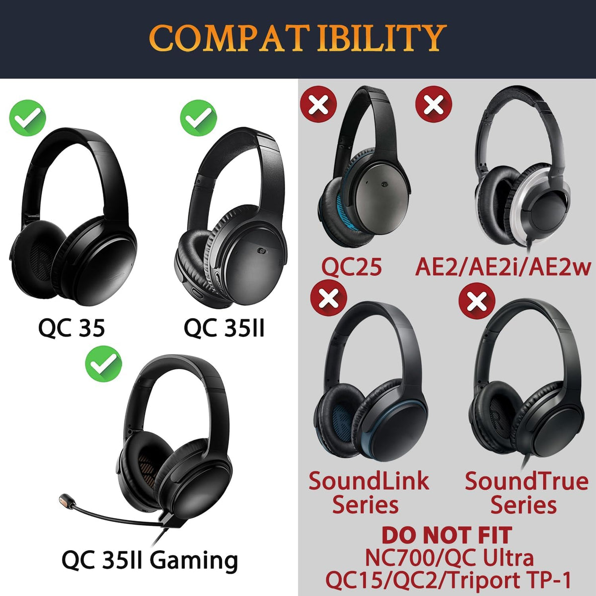 SOULWIT Ear Pads Cushions + Headband + Silicone Earpads Cover Protector, Replacement Kit for Bose QuietComfort 35 QC35, QC35 ii Over-Ear Headphones - Coffee