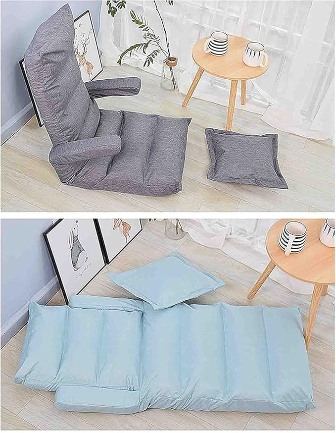 Floor Cushion Folding Bed Chair with Armrest Portable Floor Lounger with Adjustable Back Rest (Color : Pink)
