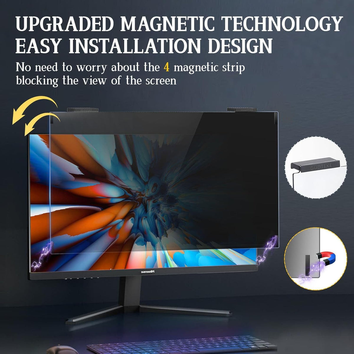 Magnetic Computer Privacy Screen 24 inch, Hanging Privacy Screen for Computer Monitor for 16:9 Frameless Monitor, Eye Protection Anti Glare Anti Blue Light Filter