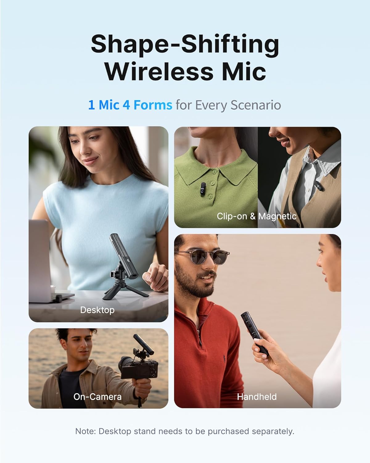 BOYA Magic Wireless Mini Microphones for iPhone/Android/PC/Camera, 4 Form-in-1 Mic, 7g Lightweight,AI Noise Reduction, 48kHz/24bit,APP Control, 328ft Range,Microphone for Recording(Stand not included)