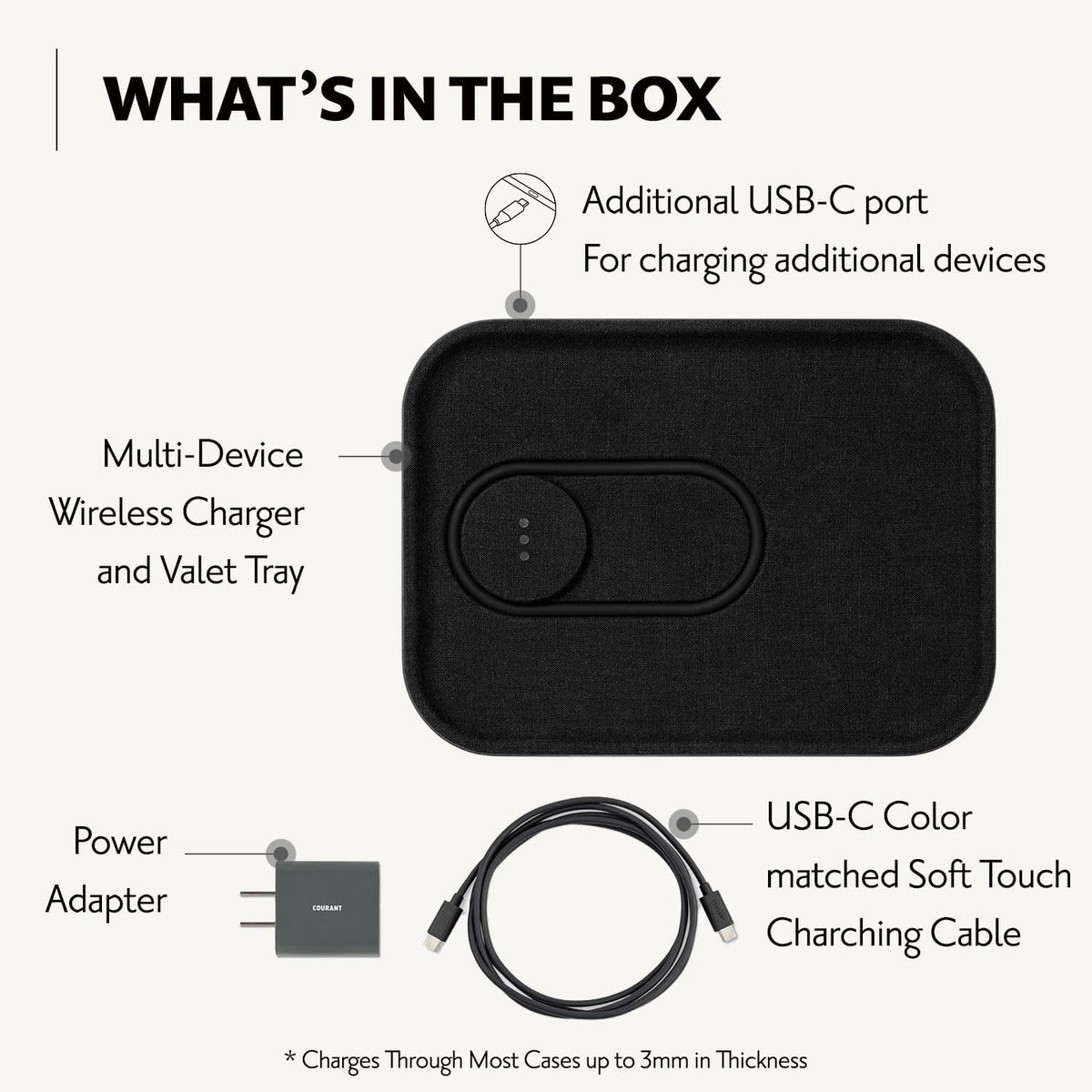 Courant MAG:3 Charger and Tray - Belgian Linen, Multi-Device Charger Compatible with MagSafe iPhones 16, 15, 14, 13, 12 or Wireless AirPod Cases (Charcoal)