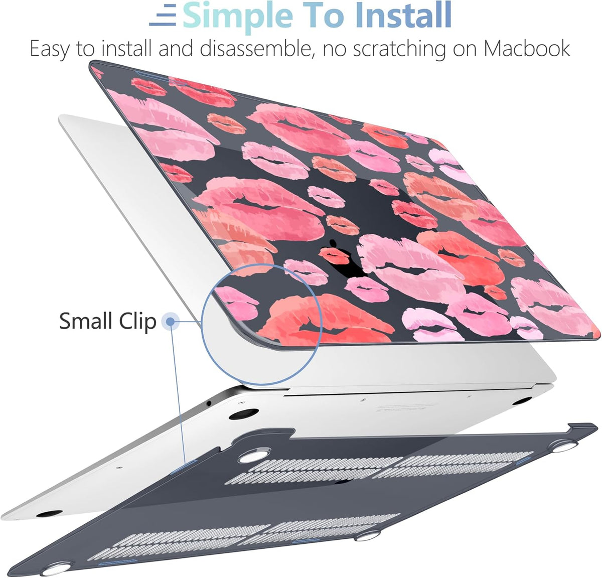 MEEgoodo for MacBook Air 13.3 inch Case 2021 2020 2019 2018 A2337 M1 A2179 A1932, Laptop Shell for MacBook Air M1 with Keyboard Webcam Cover & Trackpad Film & Type C Adapter,Red & Pink Lips